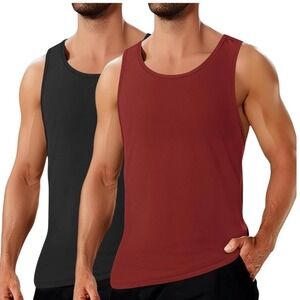 COOFANDY Mens 2 Pack Muscle Tank Tops XXL Burgundy Red Black Scoop Neck Stretch